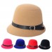 Vintage  Girl Casual Travel Wide Brim Hat Buckle Felt Hat Bowler Cap Topper  eb-00124896